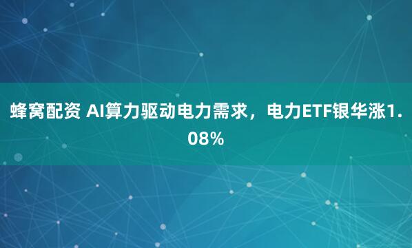 蜂窝配资 AI算力驱动电力需求，电力ETF银华涨1.08%