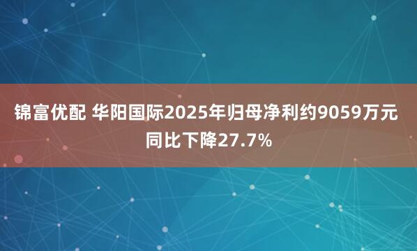 锦富优配 华阳国际2025年归母净利约9059万元 同比下降27.7%